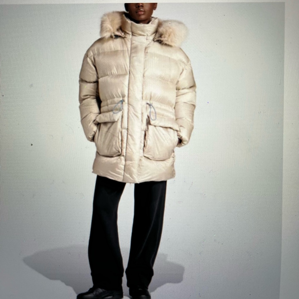 Adidas Women’s Puffed Long Faux Fur Jacket in Beige New With Tags